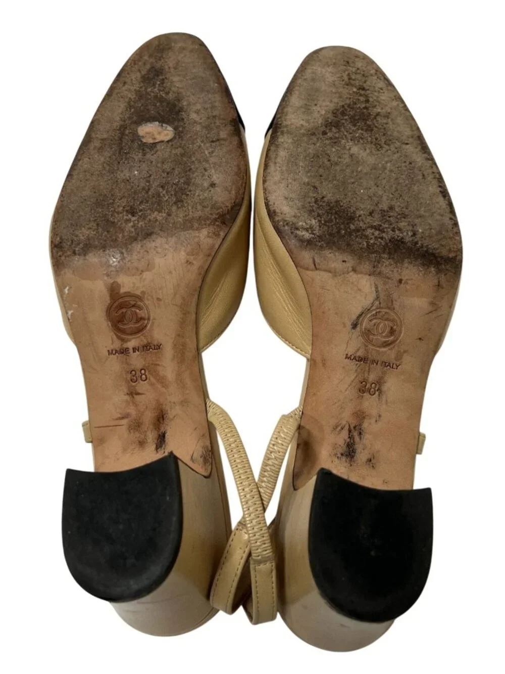 Chanel Slingbacks in Goatskin & Grosgrain Beige Black
